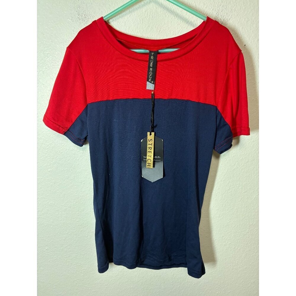 NWT True Rock T-Shirt Stretch Casual Workout Gym Juniors Size Small Blue Red